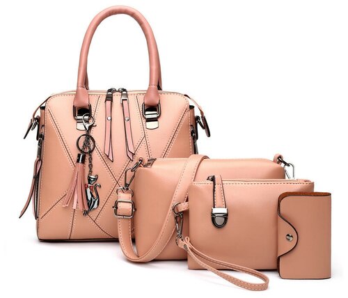 Комплект сумок , фактура гладкая, розовый