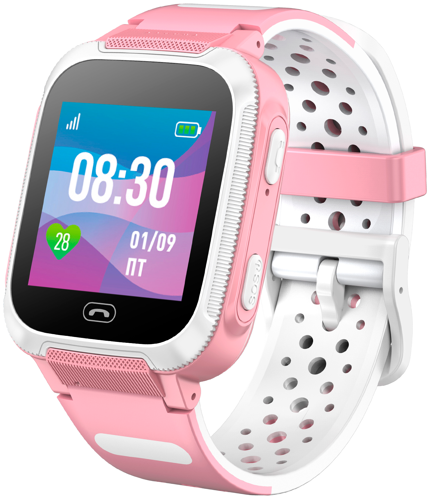 Умные часы JET KID FRIEND розовый/белый, детские, сенсорный экран TFT 1.44", SIM-micro, LBS+GSM+GPS, Android, iOS, 400 мАч, камера 0.3 Мп