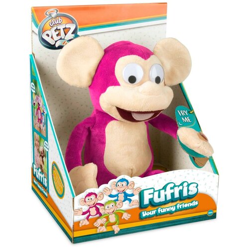 Club Petz Funny Обезьянка Fufris интерактивная, смеётся и подпрыгивает, звуковые эффекты, мягконабивная, розовая