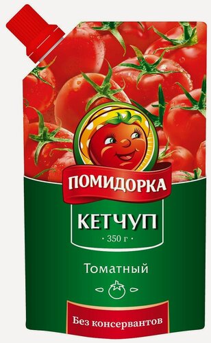 Изображение товара Упаковка 16 штук Кетчуп Помидорка Томатный дой-пак 350г