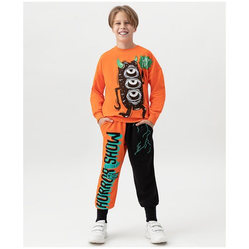 фото Брюки-джоггеры с принтом разноцветные button blue для мальчиков, размер 134, модель 222bbbf56010000