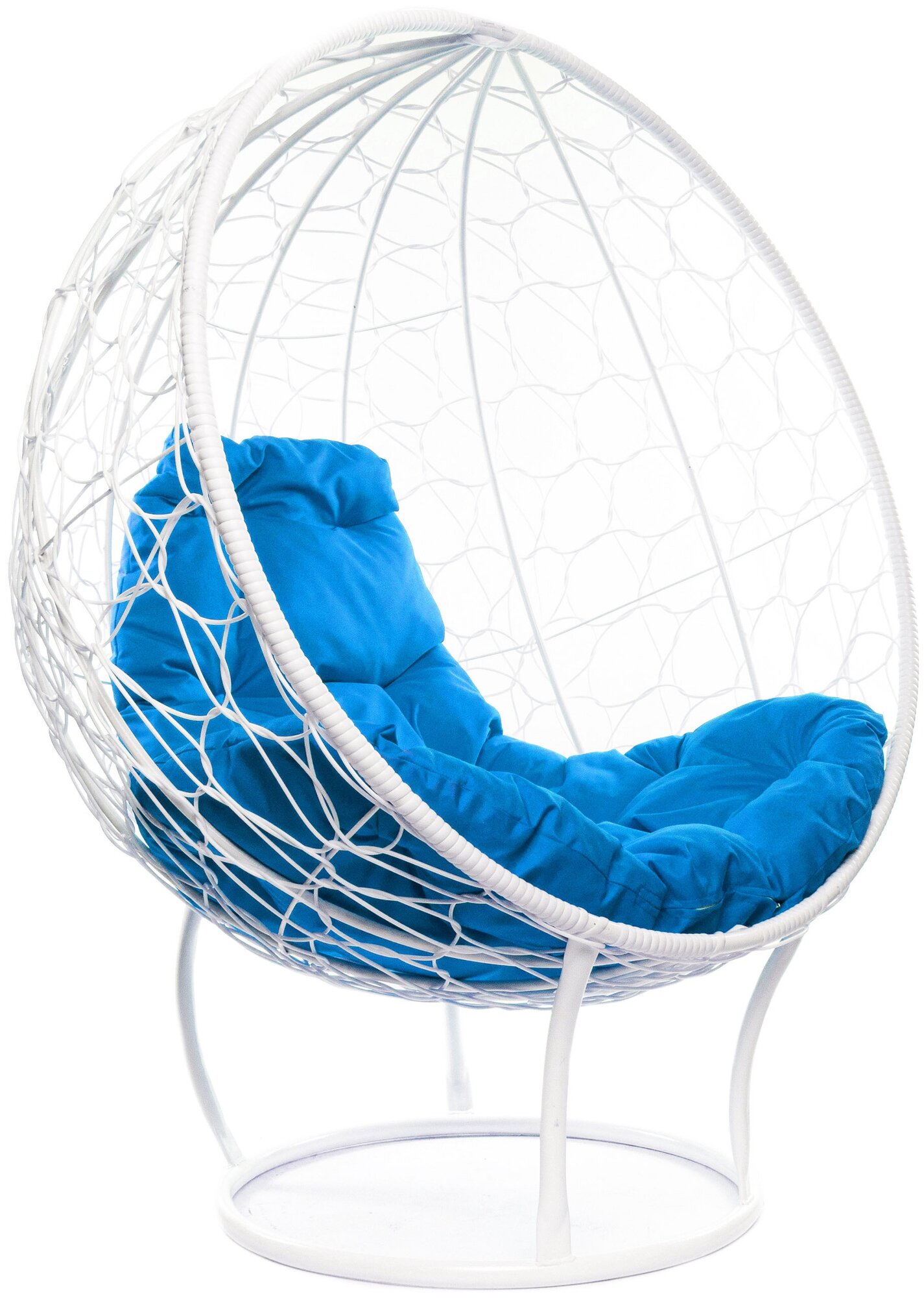 Кресло m-group круг на подставке ротанг белое, синяя подушка - фотография № 2