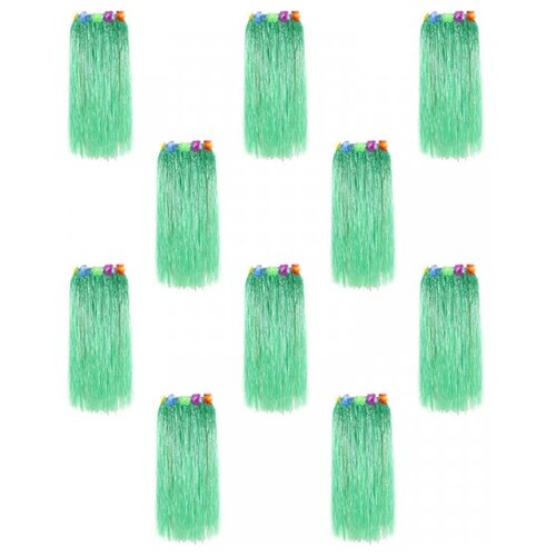 фото Гавайская юбка длинная зеленая с цветочками, 80 см (набор 10 шт.) happy pirate