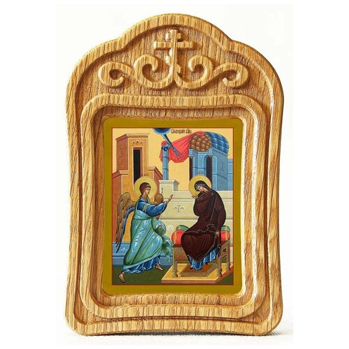 Благовещение Пресвятой Богородицы, икона в резной деревянной рамке