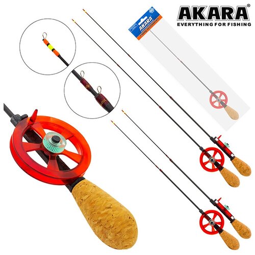 удочка зимняя akara jl1002 1808002a пробковая ручка Зимняя удочка Akara Leader F 535 с катушкой Red HFTC-2C-R