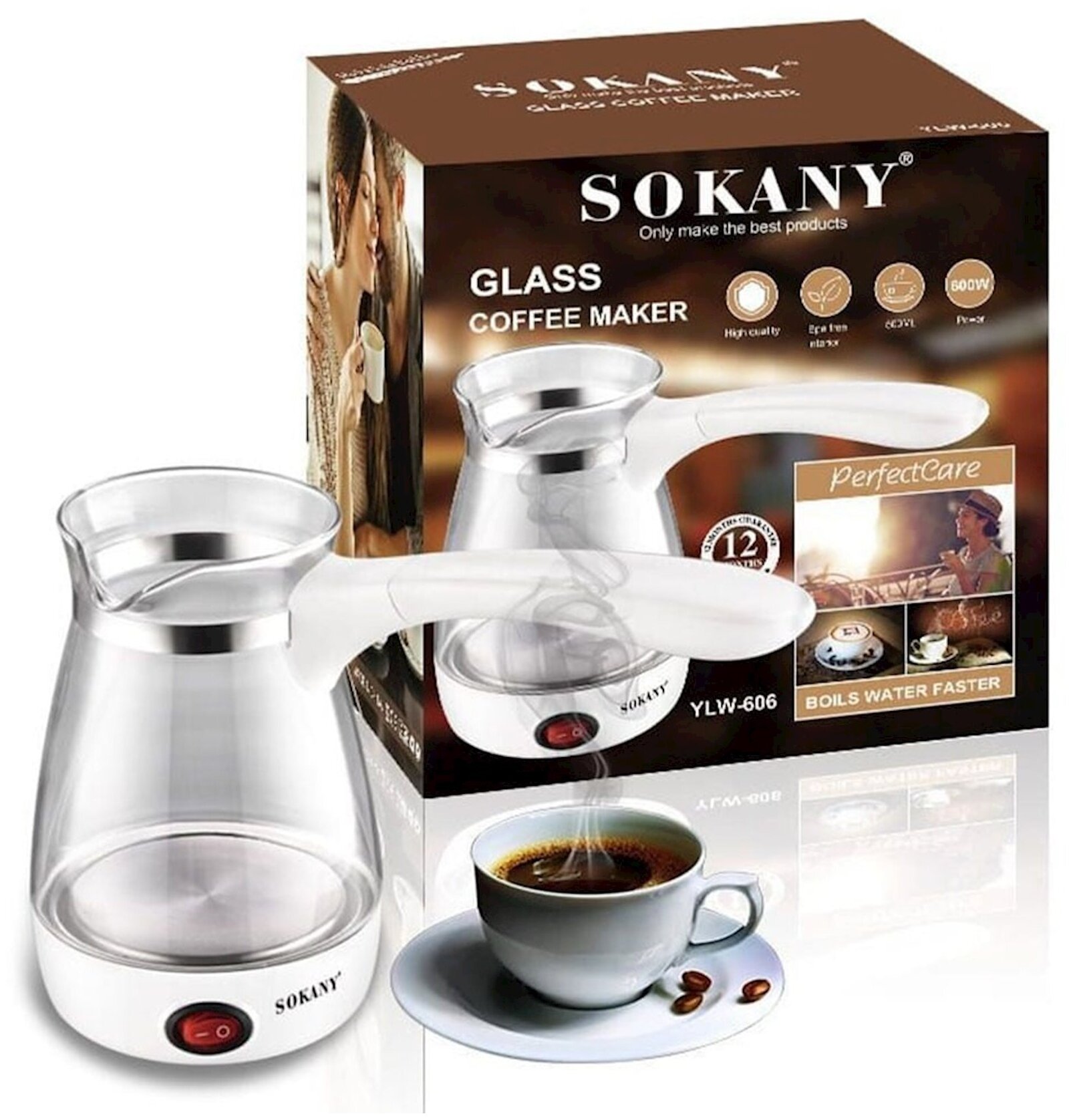 Турка-кофеварка электрическая с выключателем /05 л 600 Вт/ FRAGRANT COFFEE/SOKANY YLW-606/ с автоотключением