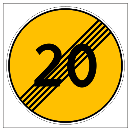 Дорожный знак 3.25 "Конец зоны ограничения максимальной скорости", типоразмер 3 (D700) световозвращающая пленка класс IIб (круг) (временный) 20 км/ч