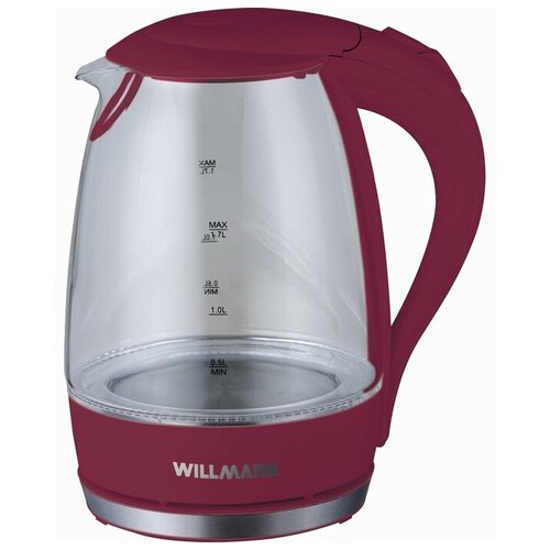 Чайник электрический WILLMARK WEK-1708G стекло 17 л 2200 Вт LED-подсветка бордовый 858000₽