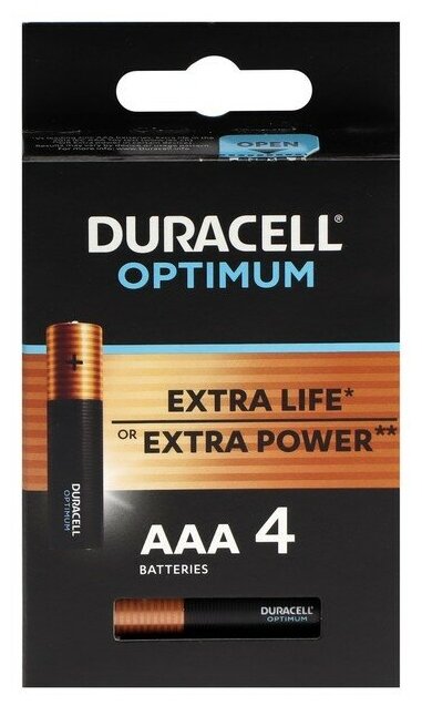 Батарейка алкалиновая Duracell OPTIMUM AAA LR03-4BL 1.5В блистер 4 шт.