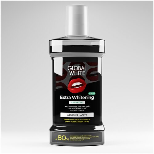 Global White Ополаскиватель Extra whitening, 300 мл, хвойный, черный