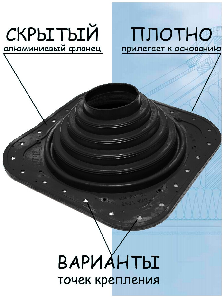 Кровельная проходка EPDM прямая BORGE №4 D(76-178 мм) проходной элемент Черный соединитель трубы RAL 9005 - фотография № 1