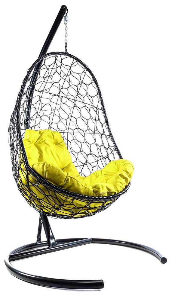 Подвесное кресло из ротанга "Овал" черное с желтой подушкой 830х700х1190 M-Group