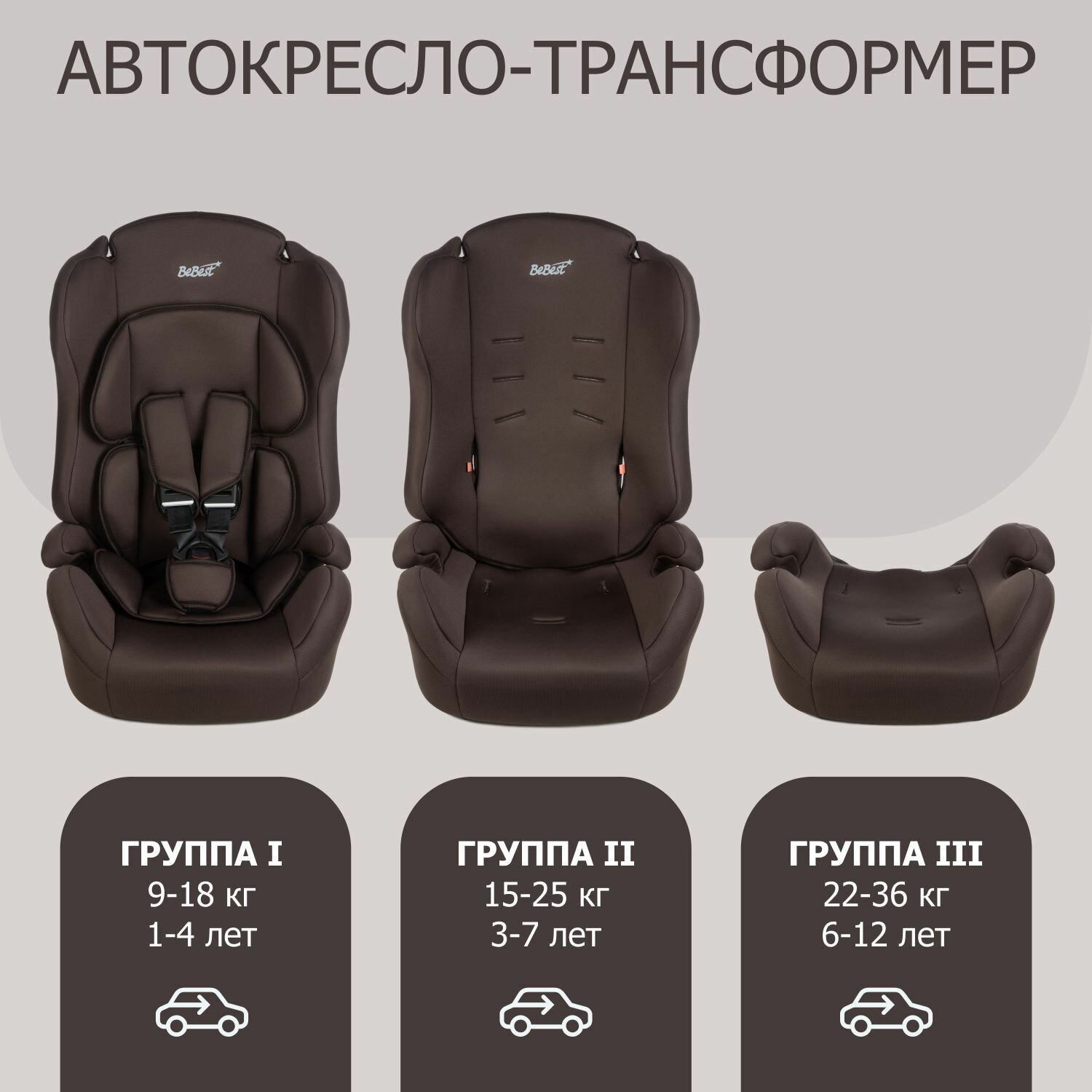 Автокресло детское Kingston Lux от 9 до 36 кг, brown