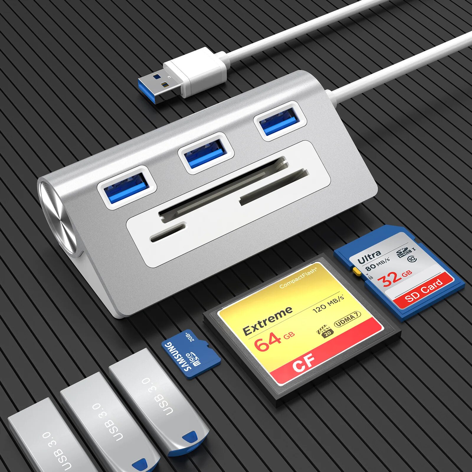 Кардридер IRhasta 3 порта USB 3.0, USB HUB Card reader