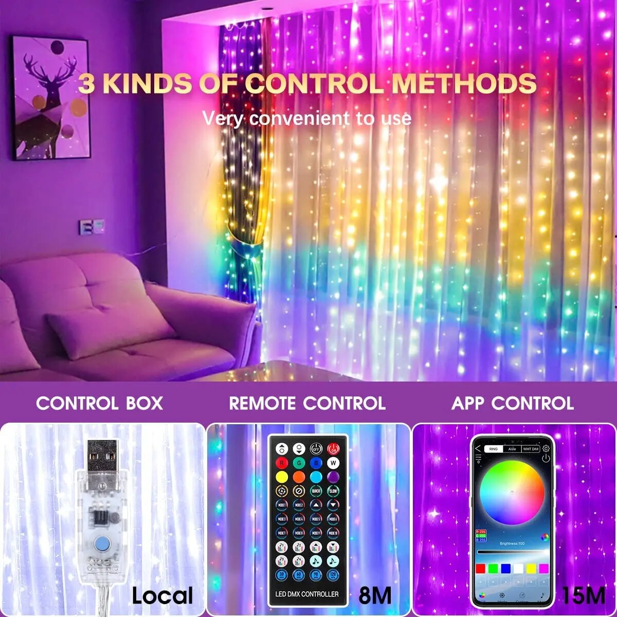 RGBIC Smart LED Curtain String Light Viktorovna 3MX1M 100LEDs