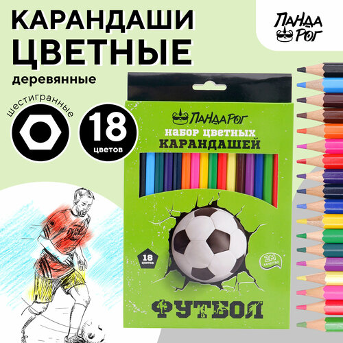 Карандаши 18 шт цветные деревянные FOOTBALL грифель 265мм шестигранные PANDACORN 171₽