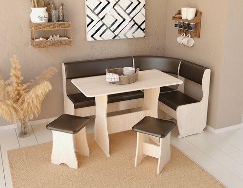 Изображение товара Уголок кухонный со столом Андрей-2 153х85х105 см, цвет дуб молочный/шоколад