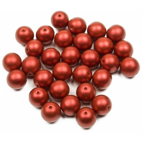 Стеклянные чешские бусины, круглые, Round Beads, 8 мм, цвет Metallic Lava Red, 30 шт.