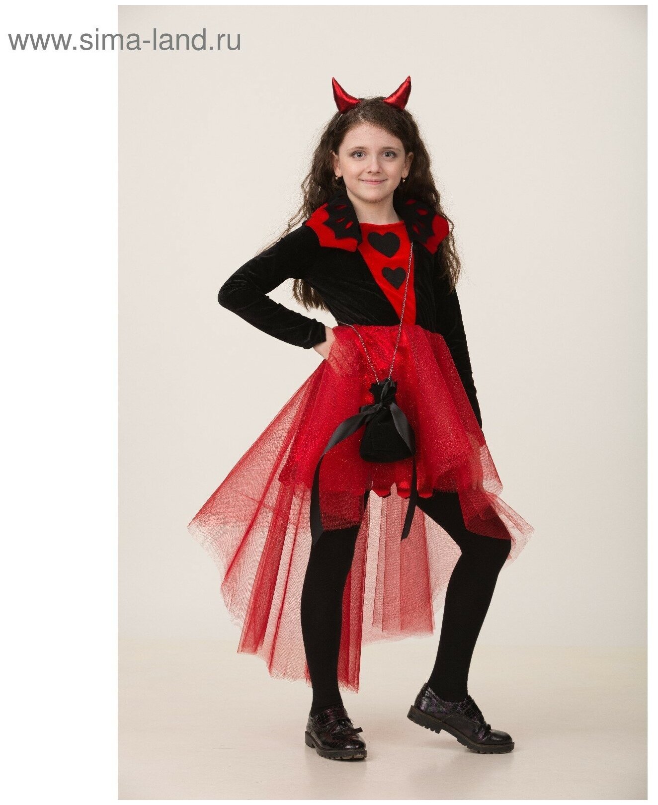 Карнавальный костюм «Дьяволица», платье, ободок с рожками, сумочка, р. 34, рост 134 см