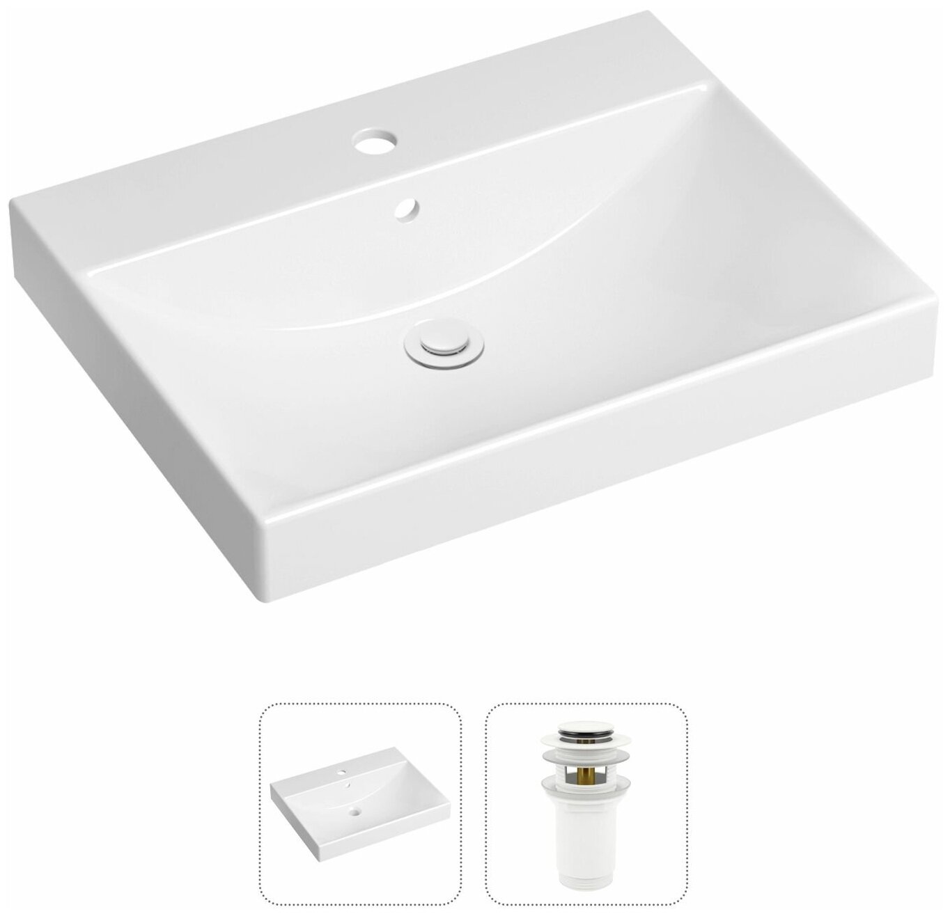 Врезная раковина в ванную Lavinia Boho Bathroom Sink 21520896 в комплекте 2 в 1: умывальник белый, донный клапан в цвете матовый белый