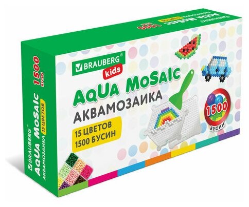 Аквамозаика 15 цветов, 1500 бусин, с трафаретами и инструментами, BRAUBERG KIDS, 664913