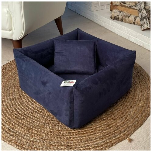 Лежанка для кошек и собак мелких пород , темно - синяя , со съемной подушкой , ZooMoDa .