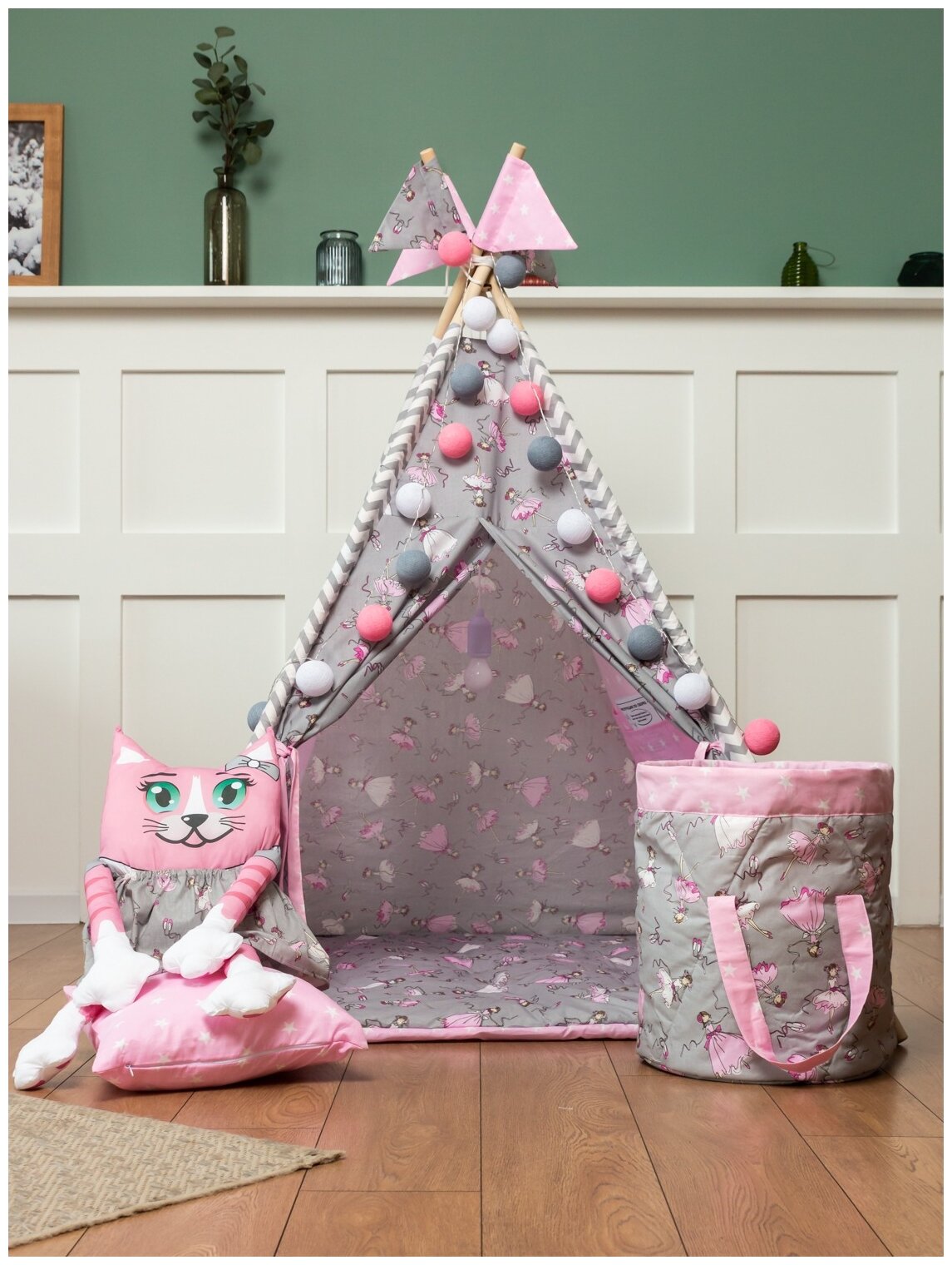 Детский вигвам вигвамия Маленькие балеринки MAXIMUM с пышным ковриком, розовый