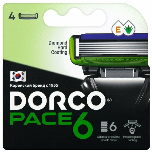 Dorco Сменные кассеты для бритвенной системы PACE 6, 4шт