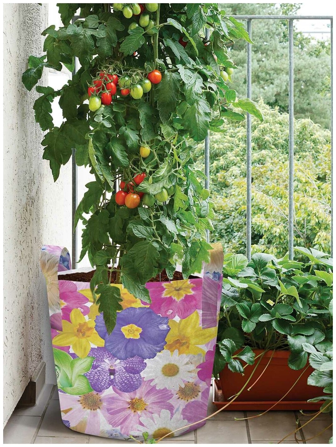 Текстильный мешок горшок для рассады и цветов, из войлока гроубэг JoyArty "Симфония с цветов" 27 л - фотография № 4