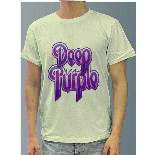 фото Футболка мужская белая молочный оттенок из хлопка с dtf принтом музыка deep purple - 250 будь на стиле