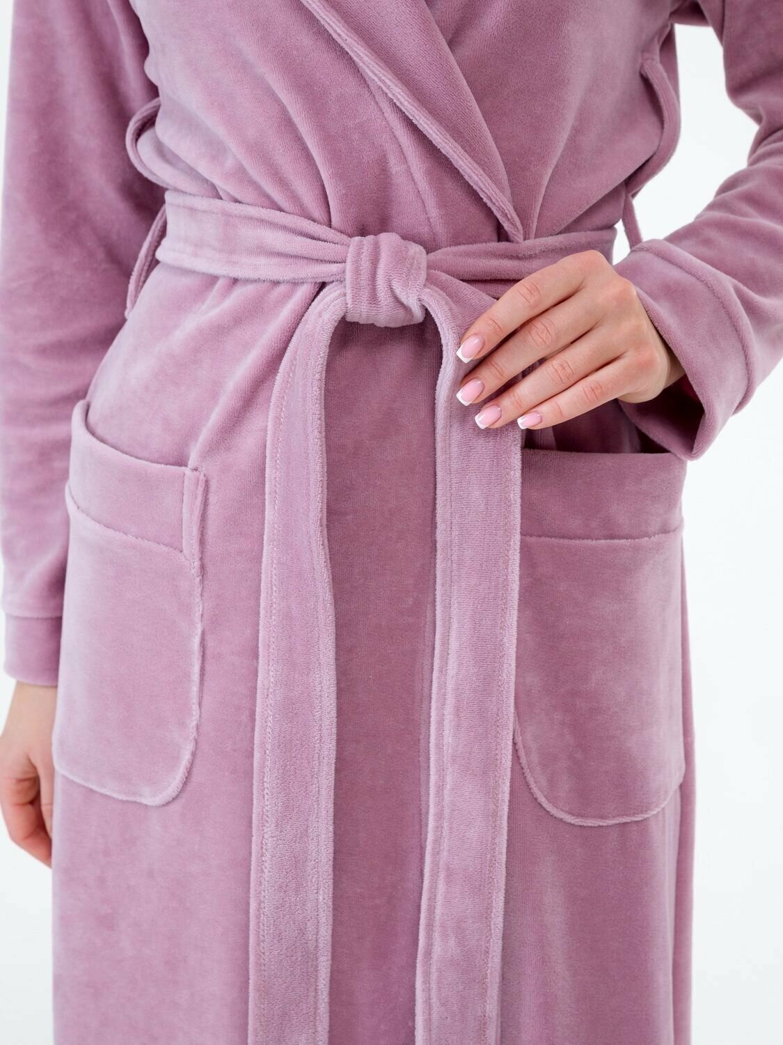 Женский велюровый халат с шалькой Росхалат, пастельно-лиловый. Размер 46-48 - фотография № 5