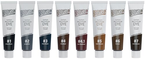 Bronsun Набор красок для ресниц и бровей 8 оттенков, 1 deep black / 2 graphite / 3 blue black / 4 chestnut / 4.1 red chestnut / 5 light brown / 6 brown / 7 dark brown, 15 мл