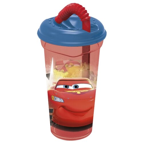 Стакан Stor пластиковый с соломинкой и крышкой прозрачный, 400 мл, Тачки Грани гонок