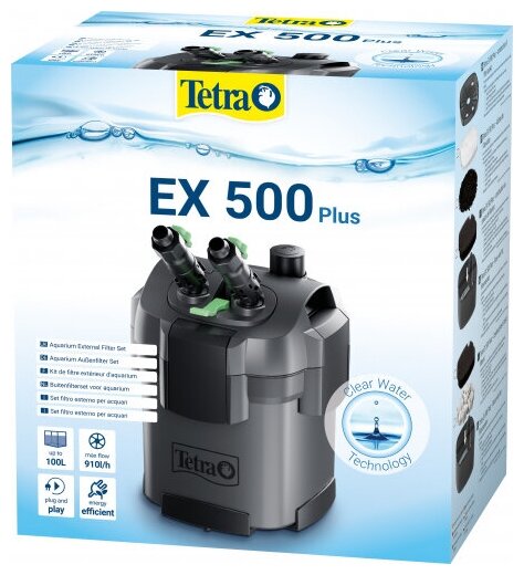 Внешний фильтр Tetra для аквариума EX500 plus, 910л/ч, 5,5Вт до 100л
