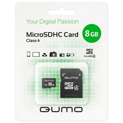 Карта памяти Qumo microSDHC class 4 8GB + SD adapter