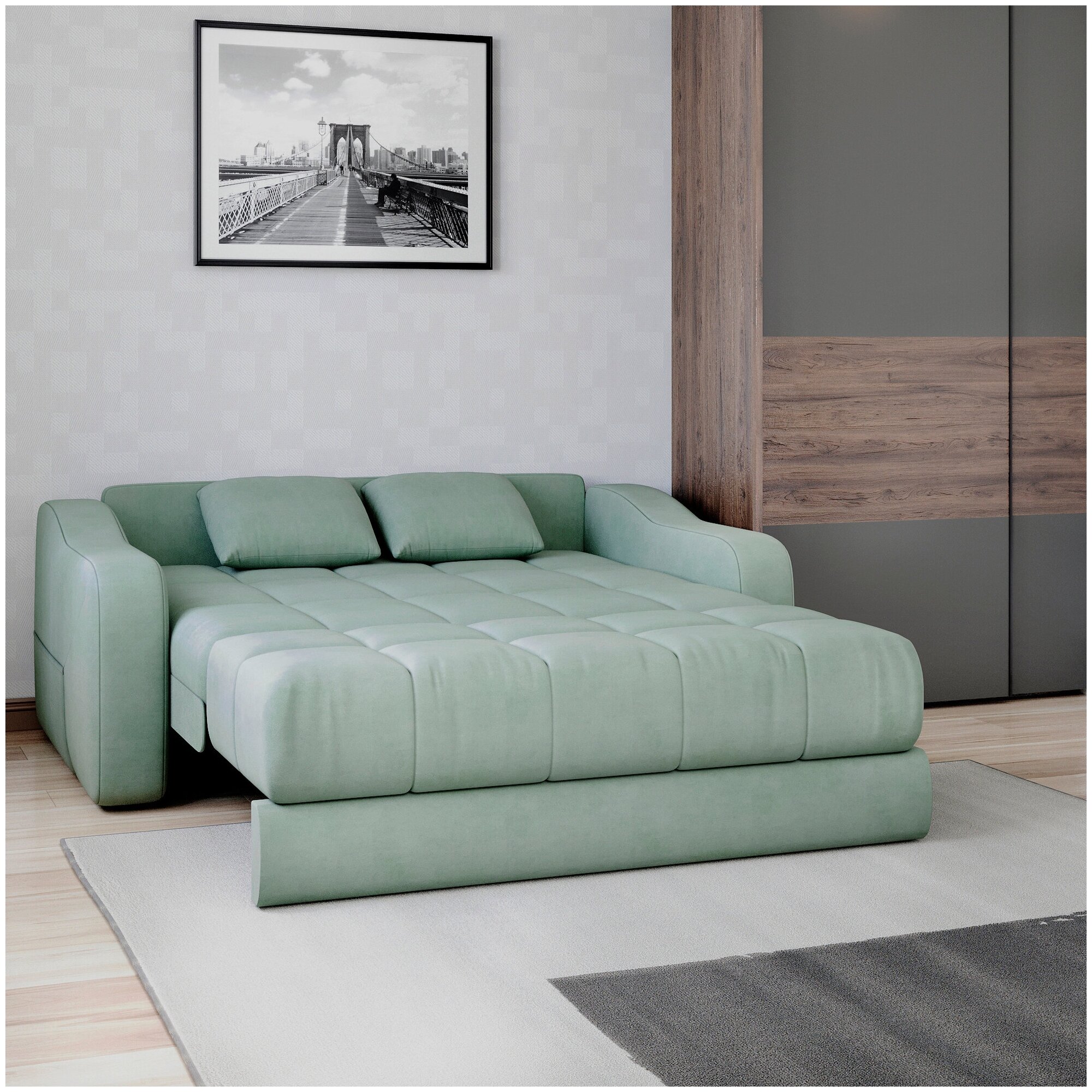 Диван-кровать Стелла Лайт с независимым пружинным блоком Зеленый 189х105х88