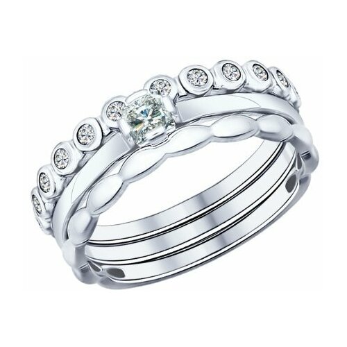 фото Серебряное кольцо-трансформер sokolov с фианитом 94011706, размер 16,5 diamant-online