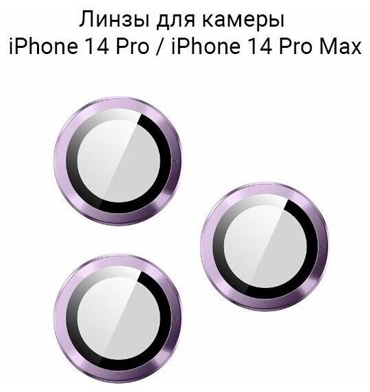 Линзы (стекла) для камеры iPhone 14 Pro / 14 Pro Max / на камеру Айфон 14 Про / 14 Про Макс защитные Фиолетовые