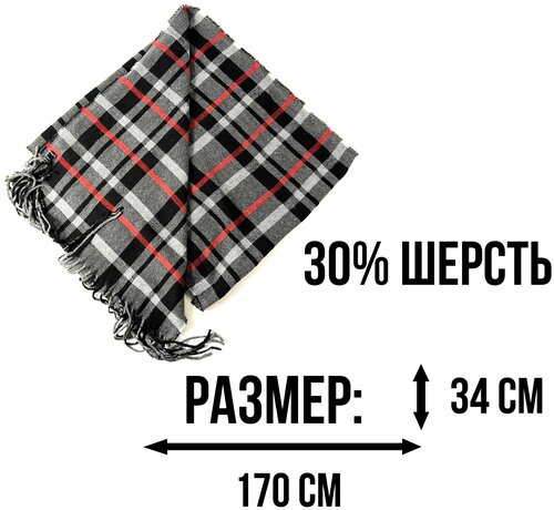 Шарф , 170х34 см, one size, красный, черный