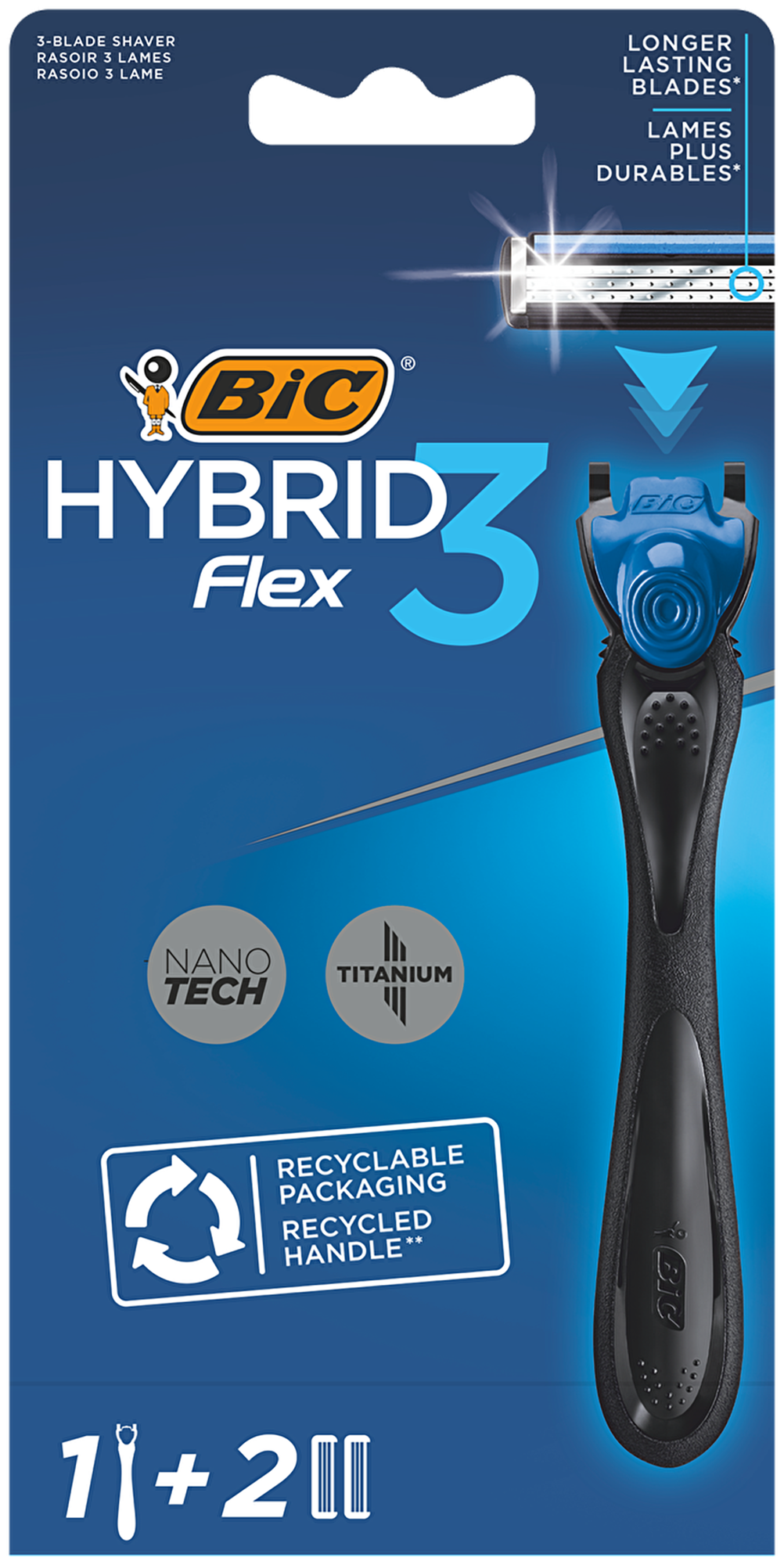 Бритвенный станок Bic Flex 3 Hybrid 3 лезвия, 2 кассеты