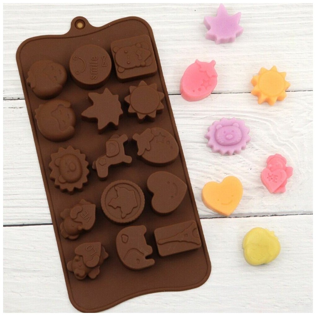 Форма для шоколадных конфет силиконовая "Пара, Cлон, LoVe, Клубника", 15 ячеек - фотография № 3