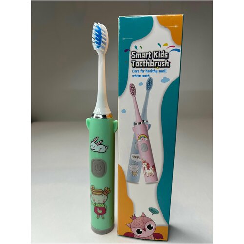 Электрическая зубная щетка детская Зеленая ультразвуковая электрощетка для детей от 3х лет на батарейке АА 23200₽