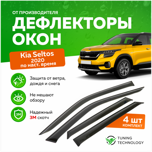 Дефлекторы боковых окон Kia Seltos (Киа Селтос) 2020-2023, ветровики на двери автомобиля, ТТ