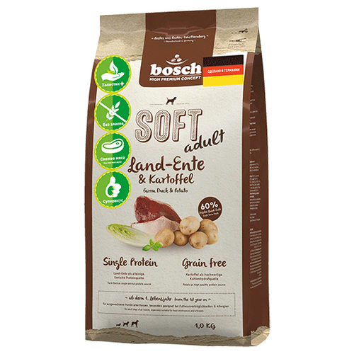 Bosch Soft Farm Duck & Potato / Полувлажный Монопротеиновый Беззерновой корм Бош для собак Утка Картофель 1 кг