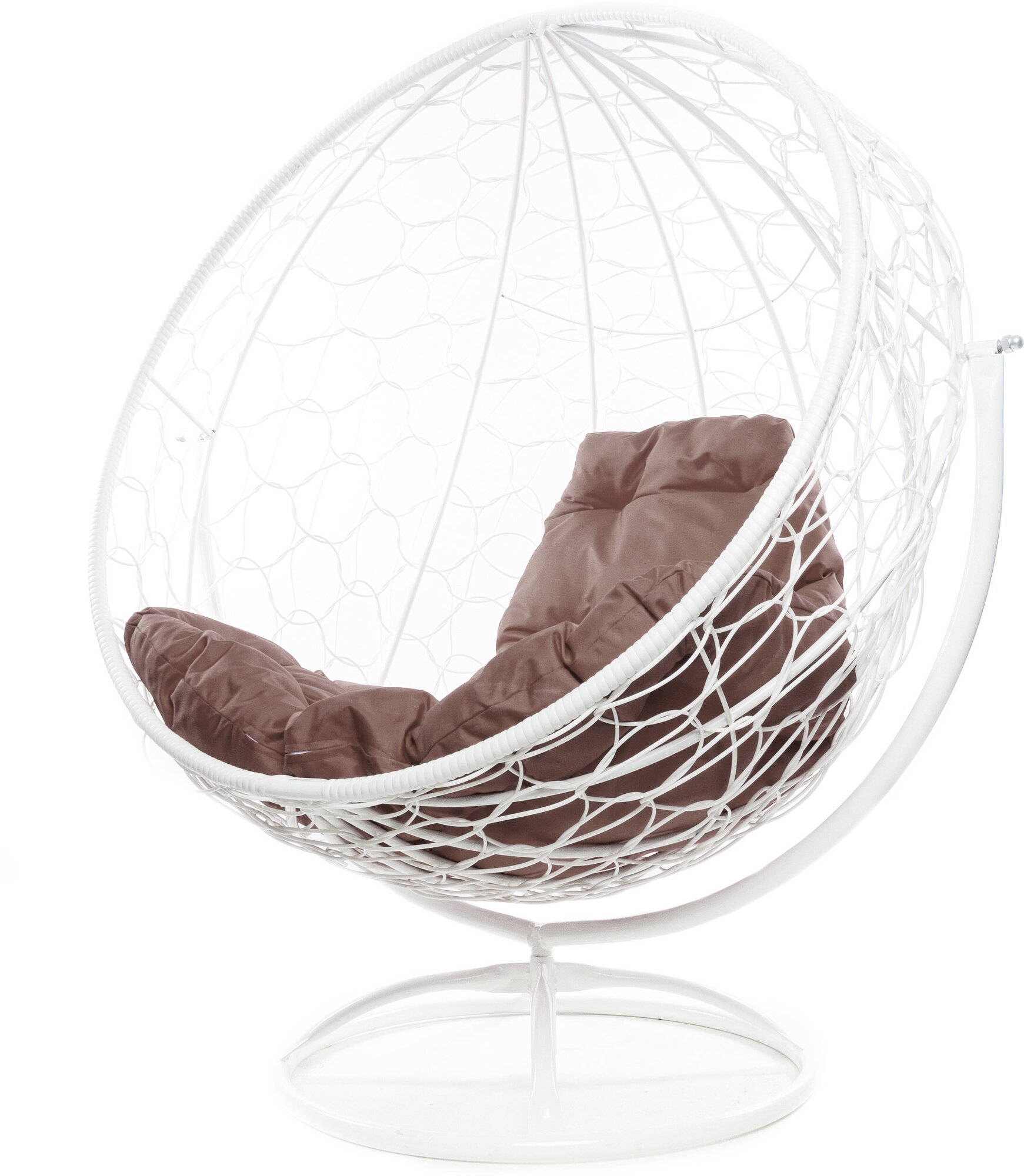 Вращающееся кресло круг с ротангом белое, коричневая подушка - фотография № 3