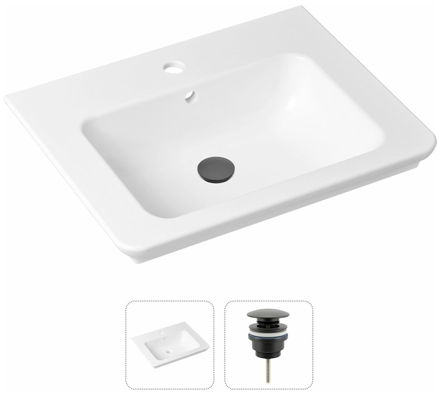 Комплект 2 в 1 Lavinia Boho Bathroom Sink 21520861: врезная фарфоровая раковина 60 см, донный клапан