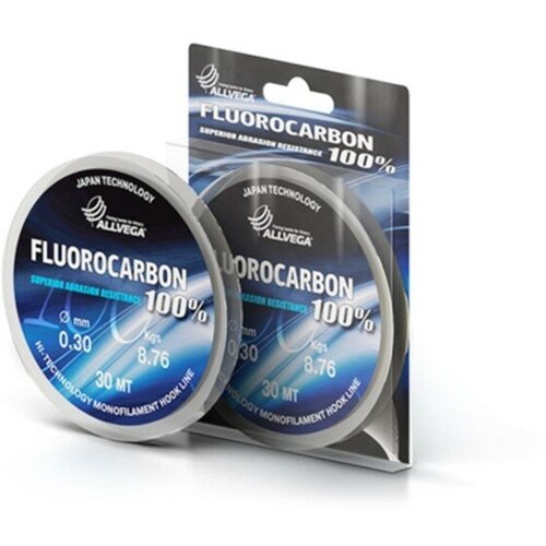 фото Леска монофильная allvega "fx fluorocarbon 100%" 30м 0,25мм, 7,16кг, флюорокарбон 100%