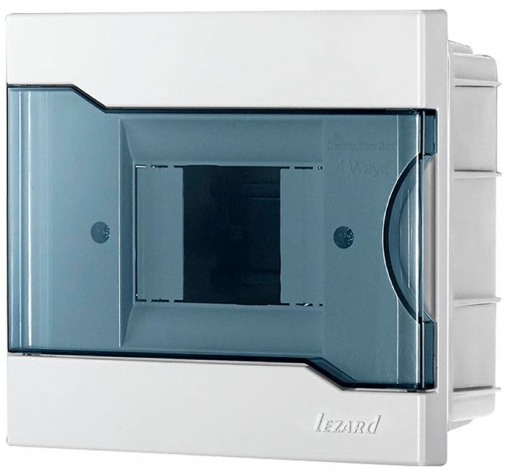 Lezard бокс (корпус) пластик ЩРВ-П-4 4 мод. встраиваемый белый с дымчатой дверцей IP40 730-1000-004 (арт. 383992)