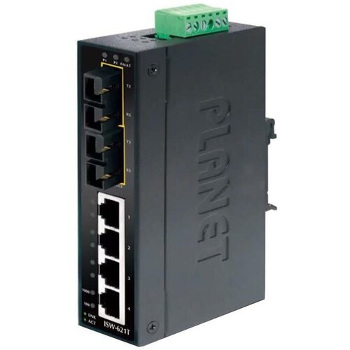 коммутатор planet isw 621ts15 IP30 Slim Type 4-Port Industrial Ethernet Switch + 2-Port 100Base-FX(15KM) (-40 - 75 C)