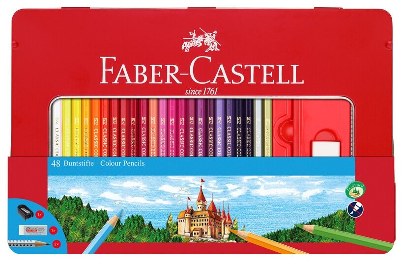 Карандаши цветные Faber-Castell, 48 цв.+4, с ластиком, точилкой, заточенные